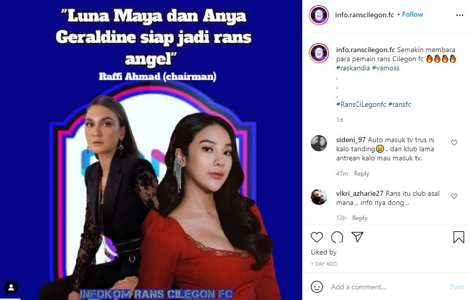 Luna Maya dan Anya Geraldine gabung Rans Angel. (Instagram/info.ranscilegon.fc)