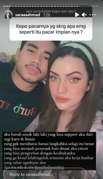 Sarah Ahmad jawab pertanyaan warganet yang penasaran dengan hubungannya bersama Nurhidayat. (Instagram/saraaaahmad)