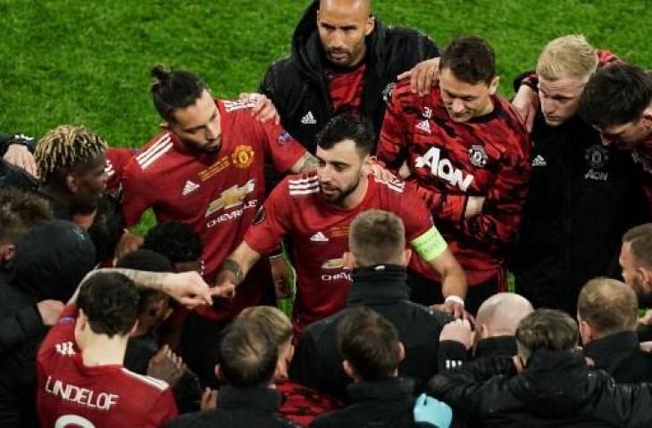 Gelandang Manchester United, Bruno Fernandes saat melawan Villarreal di final Liga Europa. (ALEKSANDRA SZMIGIEL / POOL / AFP)