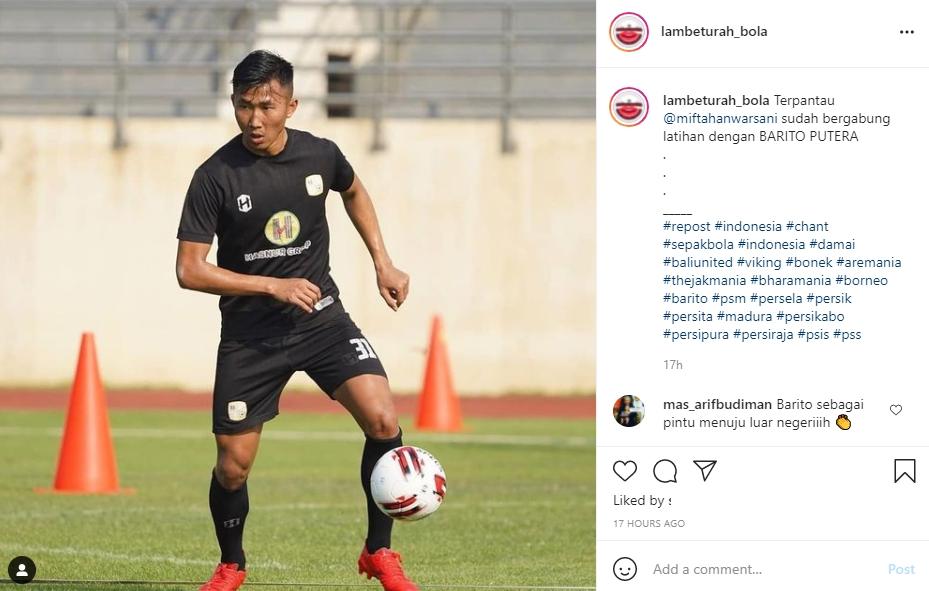 Miftah Anwar Sani latihan bareng Barito Putera. (Instagram/lambeturah_bola)