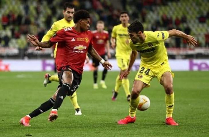 Marcus Rashford saat tampil memperkuat Manchester United melawan Villarreal di final Liga Europa. (MAJA HITIJ / POOL / AFP)