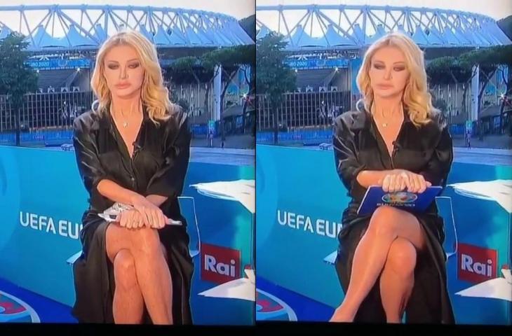 Paola Ferrari viral saat memandu Euro 2020. (The Sun)