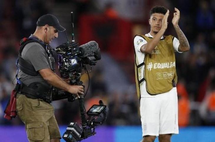 Winger Timnas Inggris, Jadon Sancho. (Adrian Dennis/AFP)