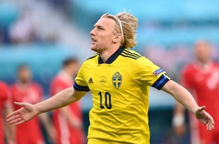 Striker Timnas Swedia, Emil Forsberg. (Kirill Kudryavtsev/AFP)