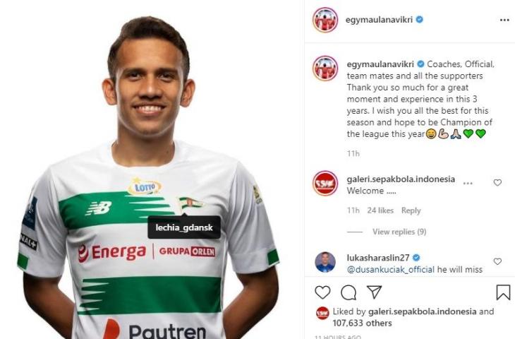 Postingan Egy Maulana Vikri usai tinggalkan Lechia Gdansk. (Instagram/@egymaulanavikri)