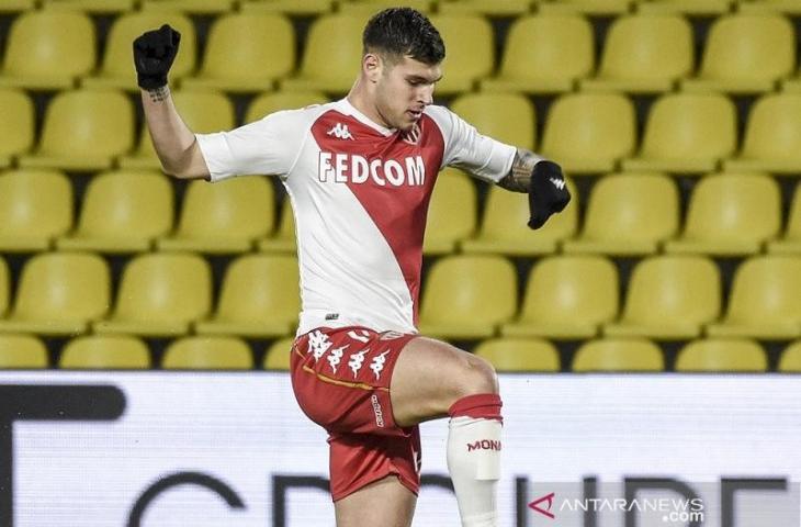 Penyerang muda AS Monaco Pietro Pellegri saat tampil dalam pertandingan Liga Prancis melawan Nantes di Stadion Le Baujoire, Nantes, Prancis, pada 31 Januari 2021. (ANTARA/AFP/Sebastien Salom-Gomis)