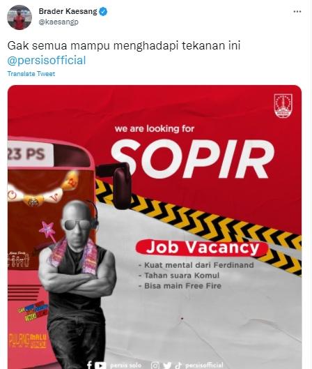 Kaesang kabarkan Persis Solo buka loker sopir. (Twitter/@kaesangp)