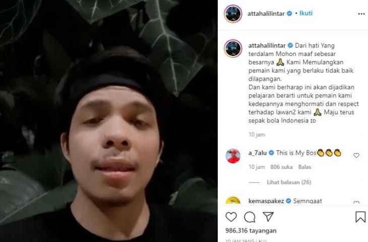 Bos AHHA PS Pati Atta Halilintar minta maaf ke Persiraja. (Instagram/@attahalilintar)