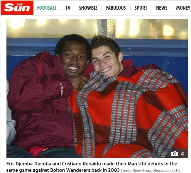 Eric Djemba Djemba dan Cristiano Ronaldo di Manchester United. (The Sun)