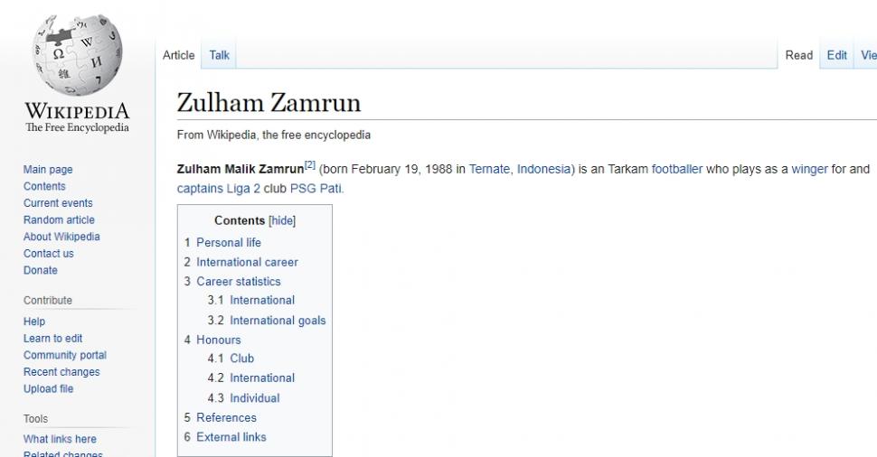 Profil Zulham Zamrun di Wikipedia diedit netizen. (Wikipedia)