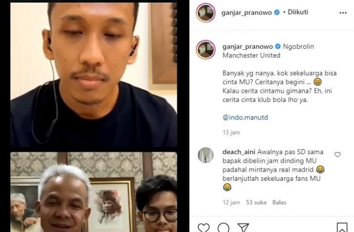 Ganjar Pranowo dan putranya ngefan Manchester United. (Instagram/@ganjar_pranowo)