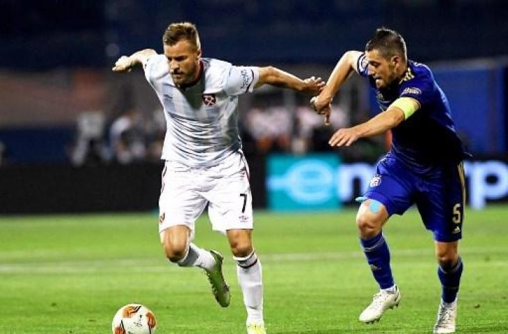 West Ham sukses mengalahkan Dinamo Zagreb 2-0 di Liga Europa. (DENIS LOVROVIC / AFP)