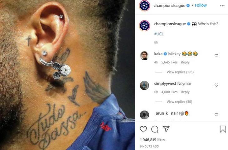 Neymar pakai anting Mickey Mouse. (Instagram/championsleague)