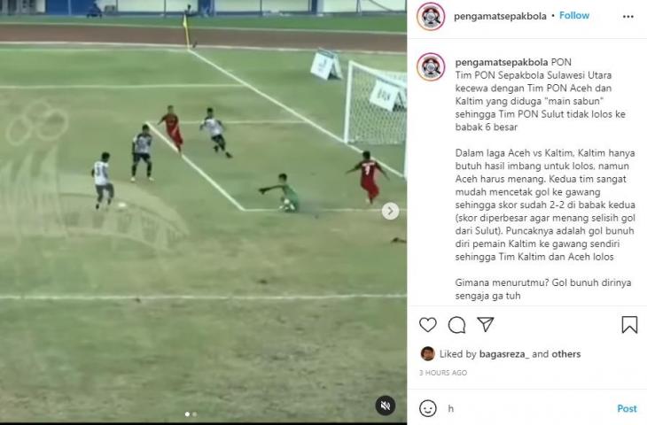 Dugaan 'sepak bola gajah' di PON XX Papua. (Instagram/pengamatsepakbola)