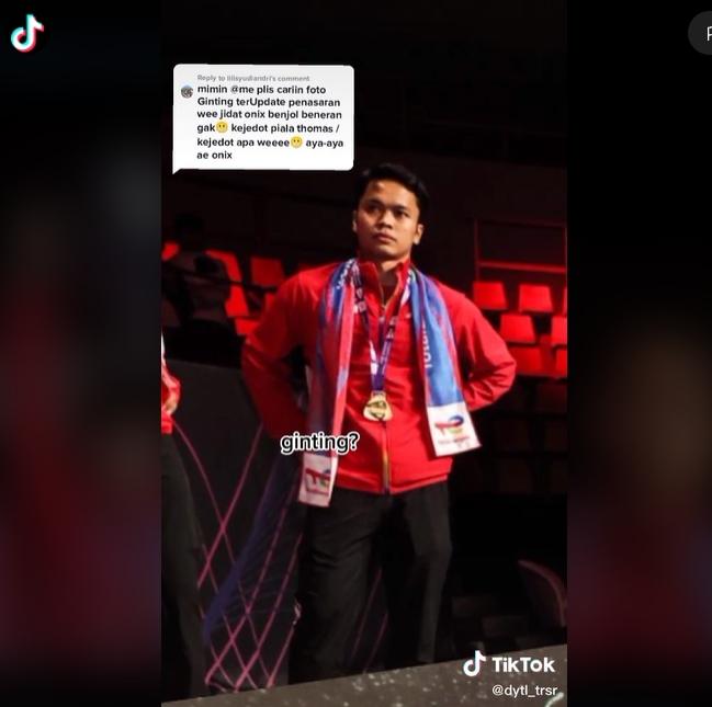 Jidat Anthony Ginting benjol usai bantu Indonesia juara Thomas Cup 2020. (TikTok/@dytl_trsr)