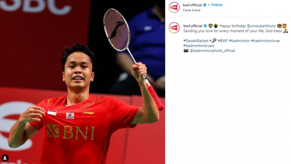 Anthony Ginting dapat ucapan ulang tahun dari BWF. (Instagram/bwf.official)