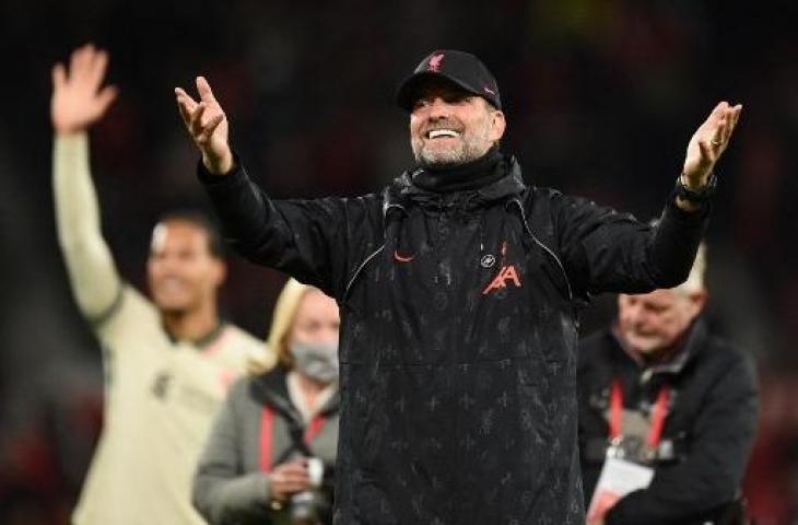 Manajer Liverpool Jurgen Klopp di laga lawan Manchester United. (Oli SCARFF / AFP)