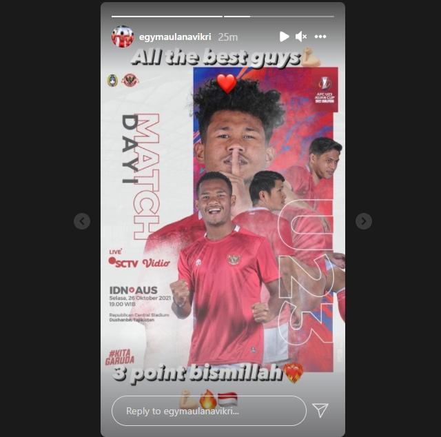 Egy Maulana Vikri semangati rekan di Timnas Indonesia U-23. (Instagram/egymaulanavikri)