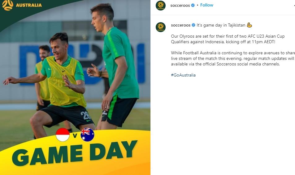 Federasi sepak bola Australia bingung mencari cara menyiarkan laga melawan Indonesia. (Instagram/socceroos)