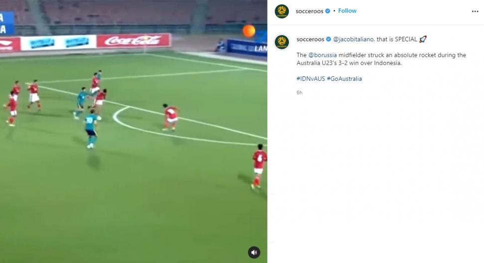 Cuplikan gol di Instagram Timnas Australia berbahasa Indonesia. (Instagram/socceroos)