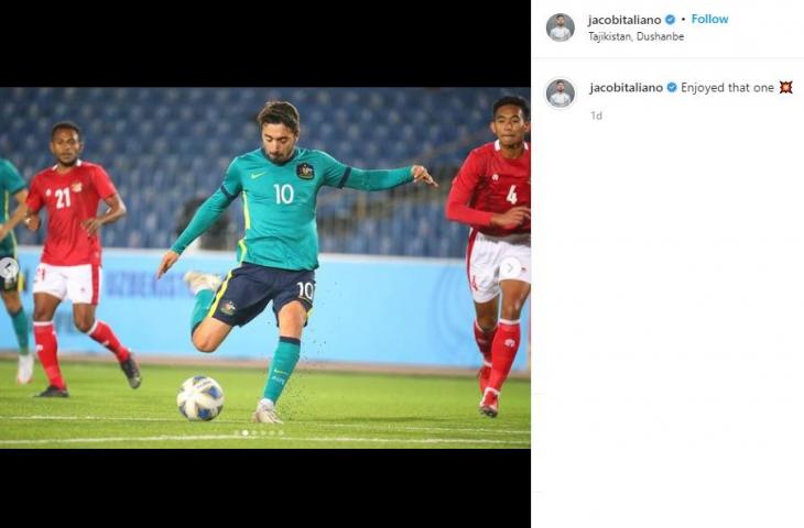 Jacob Italiano pamer momen ketika mencetak gol ke gawang Timnas Indonesia U-23. (Instagram/jacobitaliano)