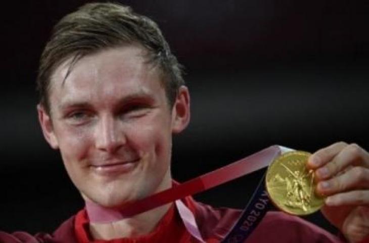 Pebulu tangkis tunggal putra Denmark, Viktor Axelsen. [Alexander NEMENOV / AFP]