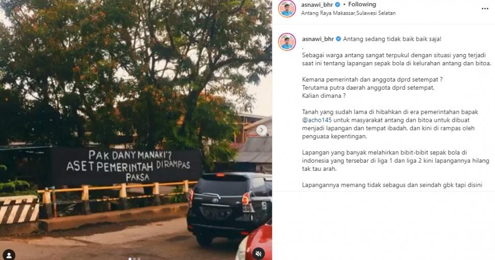 Asnawi Mangkualam bersuara soal perampasan lapangan sepak bola di Makassar. (Instagram/asnawi_bhr)