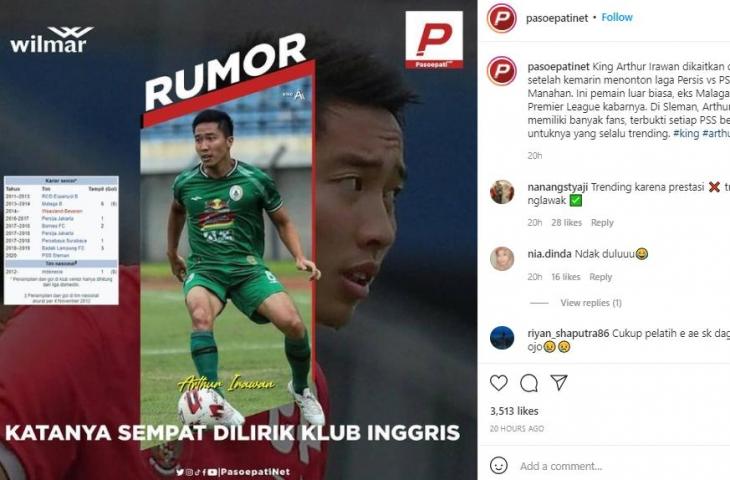 Rumor Arthur Irawan ke Persis Solo. (Instagram)