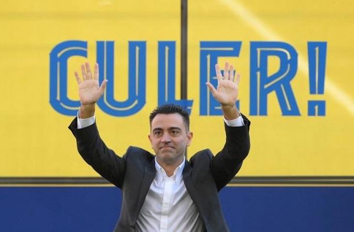 Xavi Hernandez diperkenalkan sebagai pelatih baru Barcelona. (AFP/Lluis Gene)