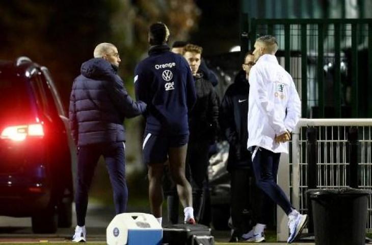 Paul Pogba mengalami cedera di sesi latihan Timnas Prancis untuk Kualifikasi Piala Dunia 2022. (FRANCK FIFE / AFP)