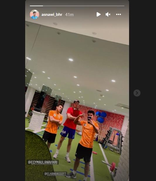 Tiga pemain Indonesia, Asnawi Mangkualan, Egy Maulana Vikri, dan Elkan Baggott ngegym bareng. (Instagram/asnawi_bhr)