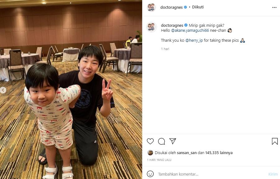 Akane Yamaguchi dan anak Marcus Gideon, Junior. (Instagram/@doctoragnes)