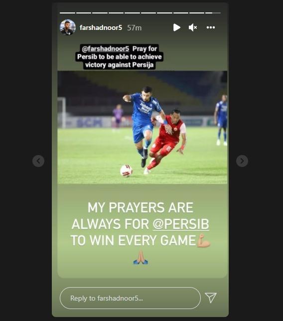 Farshad Noor dukung Persib kalahkan Persija. (Instagram/farshadnoor5)