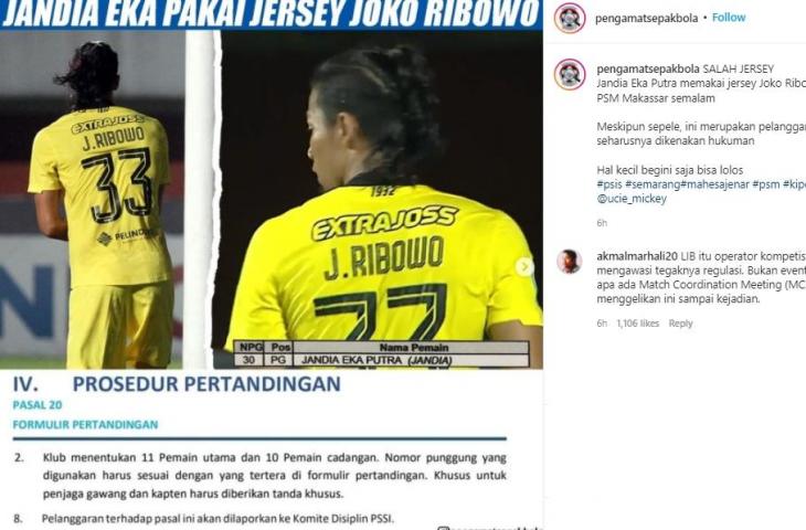 Jandia Eka Putra salah jersey. (Instagram/pengamatsepakbola)