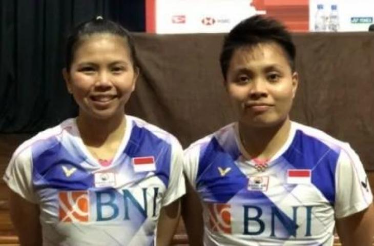 Greysia Polii/Apriyani Rahayu di Indonesia Masters 2021. (19/11/2021). (ANTARA/Roy Rosa Bachtiar)