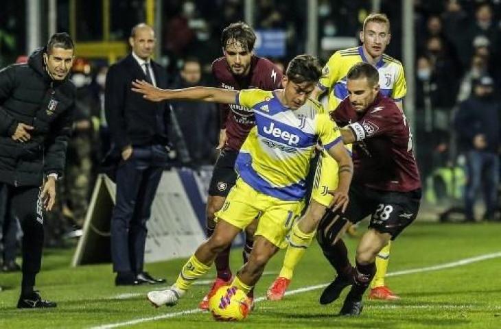 Aksi Paulo Dybala saat Juventus mengalahkan Salernitana 2-0 dalam lanjutan Liga Italia. (CARLO HERMANN / AFP)