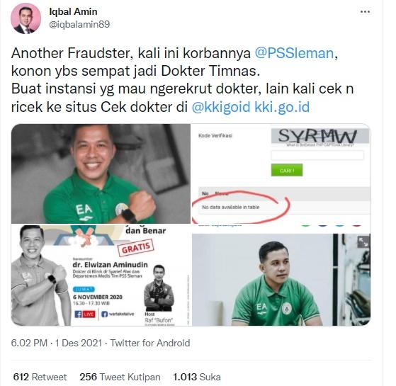 Dokter tim PSS Sleman yang diduga gadungan. (Twitter/@iqbalamin89)