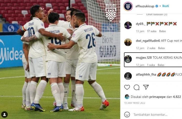 Netizen Indonesia hujat ban kapten Thailand di akun Instagram Piala AFF 2020. (Instagram/@affsuzukicup)