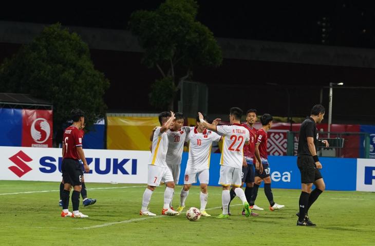 Timnas Vietnam usai menghajar Timnas Laos. (Dok. AFF)