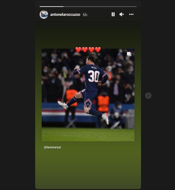 Postingan Antonela Rocuzzo usai Lionel Messi cetak dua gol. (Instagram/antonelaroccuzzo)