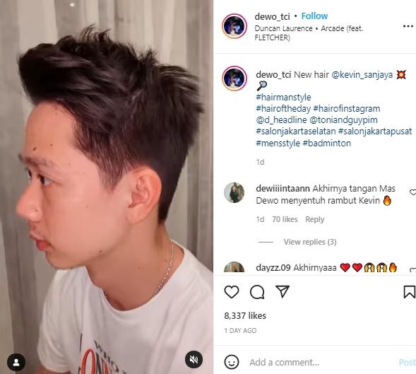 Gaya rambut baru Kevin Sanjaya. (Instagram/dewo_tci)