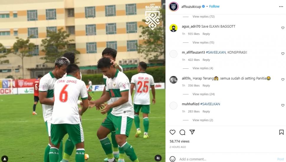 Akun Instagram Piala AFF langsung diserbu netizen usai Elkan Baggott dikabarkan harus karantina. (Instagram/affsuzukicup)