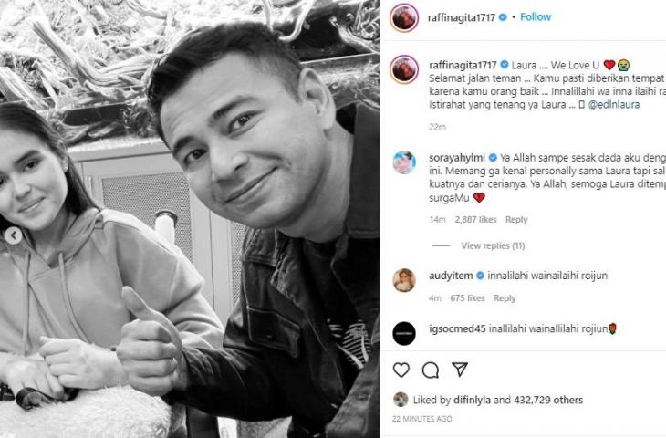 Raffi Ahmad berduka Laura Anna meninggal dunia. (Instagram/@raffigigi1717)