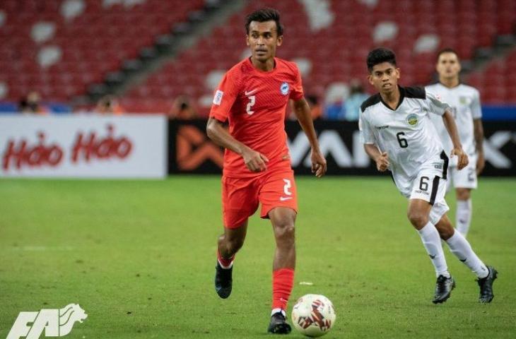 Bek Timnas Singapura, Shakir Hamzah, dalam pertandingan melawan Timor Leste di Piala AFF 2020. (Dok. FAS)