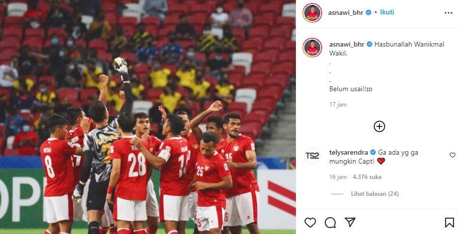 Asnawi Mangkualam menolak menyerah usai dibantai Thailand 0-4 di leg pertama final Piala AFF 2020. (Instagram/@asnawi_bhr)