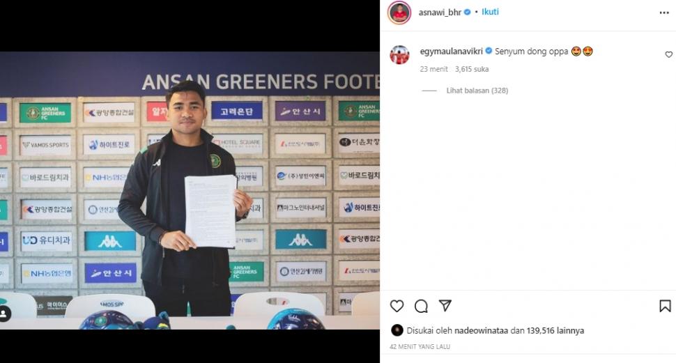 Asnawi Mangkualam perpanjang kontrak dengan Ansan Greeners. (Instagram/@asnawi_bhr)