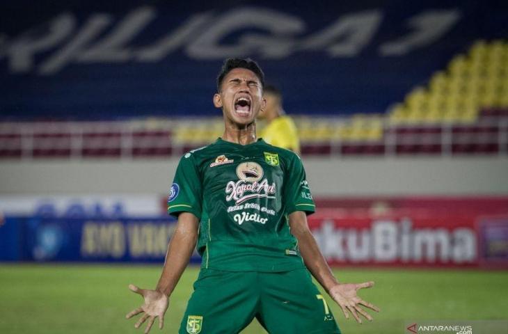 Maeselino Ferdinan usai mencetak gol ke gawang Bali United, Rabu (6/1/2022). (Dok. Antara)