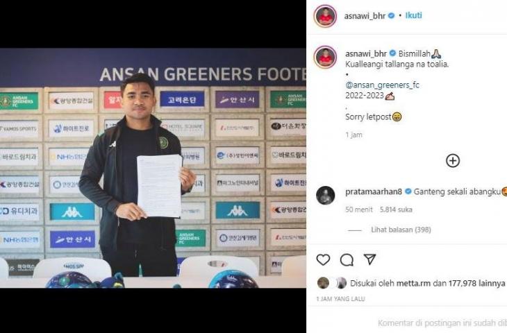 Pratama Arhan komentari unggahan Asnawi Mangkualam. (Instagram/@asnawi_bhr)