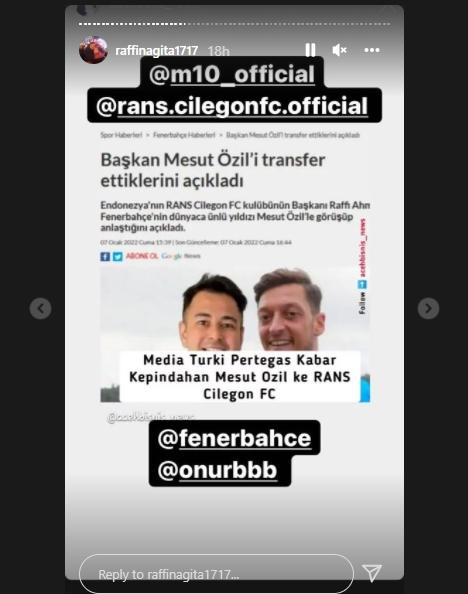 Raffi Ahmad colek klub Mesut Ozil. (Instagram/@raffinagita1717)