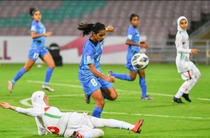 Timnas Wanita India saat menghadapi Iran di laga perdana Grup A Piala Asia Wanita 2022. [Instagram@ indianfootball]